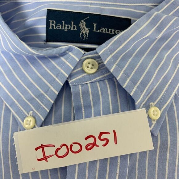 Ralph Lauren Yarmouth Shirt Size 17 1/2-34 Long Sleeve Button Front Blue Striped - Picture 10 of 10